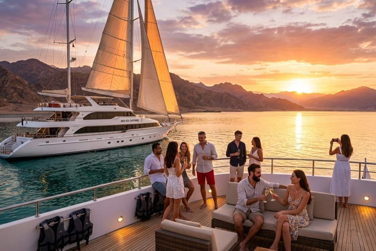 🌅 Захід сонця на яхті та снорклінг у Дахабі – Чарівний вечір на Червоному морі